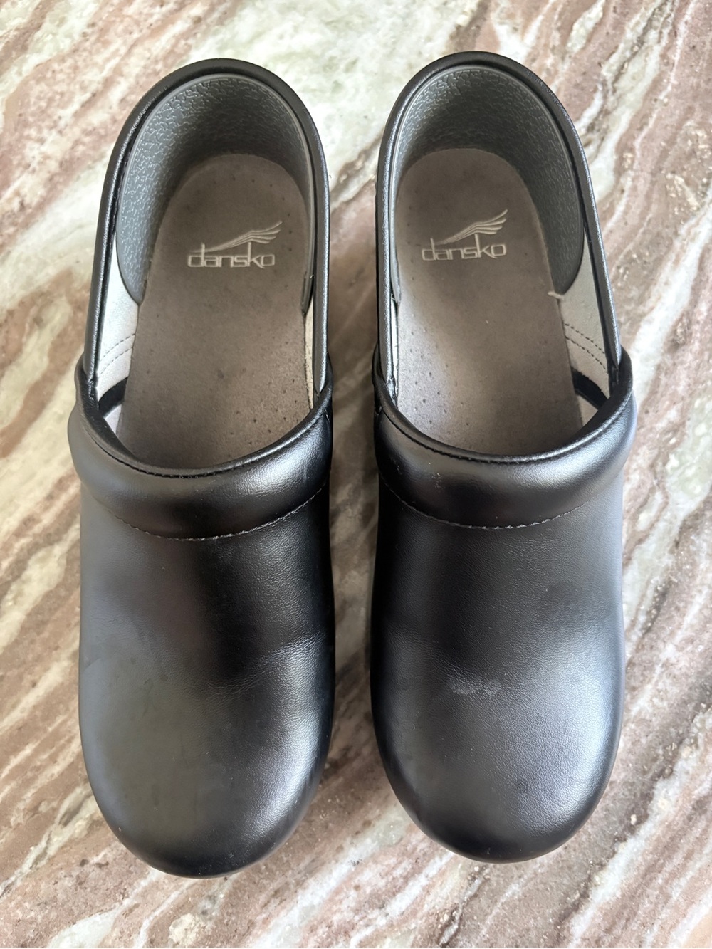 Dansko Black Leather Slip-On Clogs - Picture 2 of 4